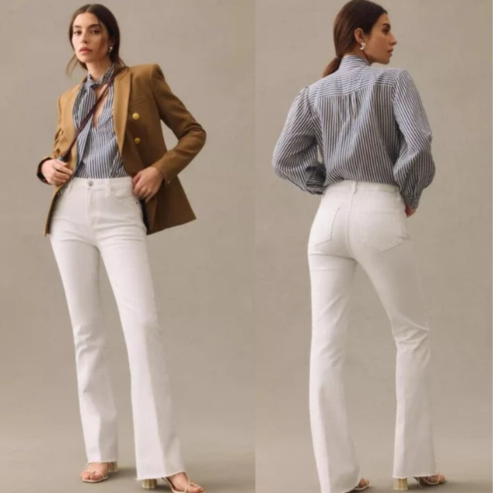 NWT Paige Laurel Canyon High-Rise White Flare Jeans - 33 Petite